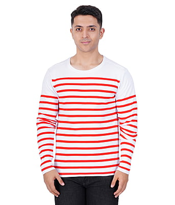 300x300 (6) Men's Premium Red Striped Regular Fit Full Sleeve Cotton T-Shirt - Image 2