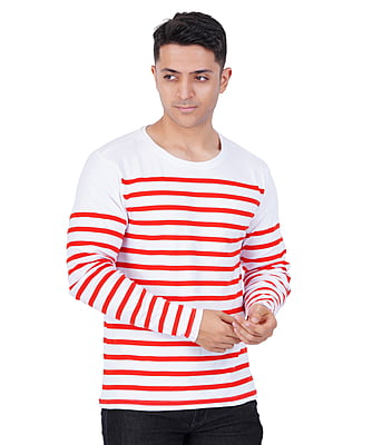 300x300 (8) Men's Premium Red Striped Regular Fit Full Sleeve Cotton T-Shirt - Image 4