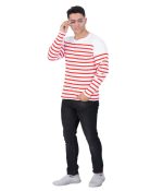 Men's Premium Red Striped Regular Fit Full Sleeve Cotton T-Shirt