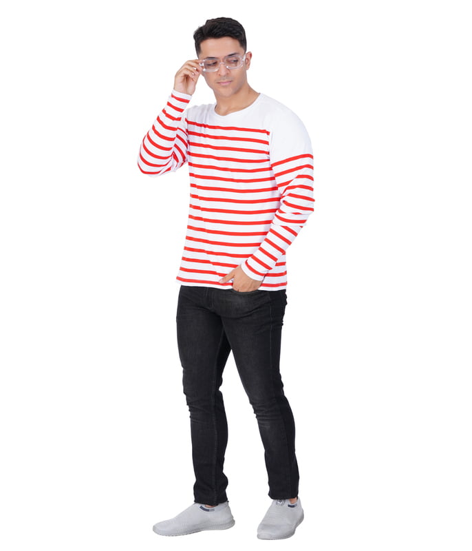 600x600 (1) Men's Premium Red Striped Regular Fit Full Sleeve Cotton T-Shirt - Image 1