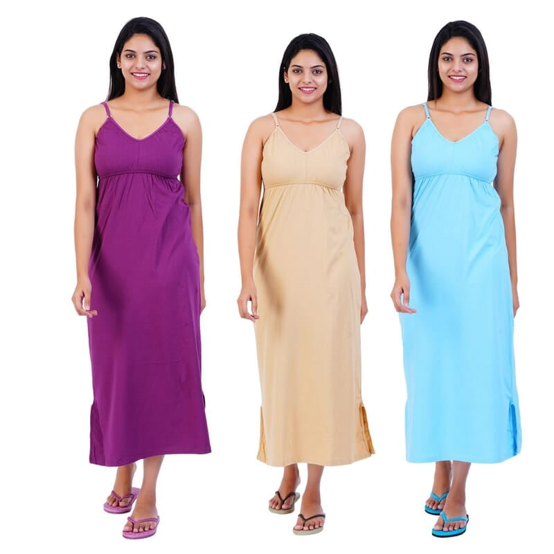 600x600 (43) Women Cotton Maxi Seamless Bra Nighty Slip - Pack of 3 - Image 1