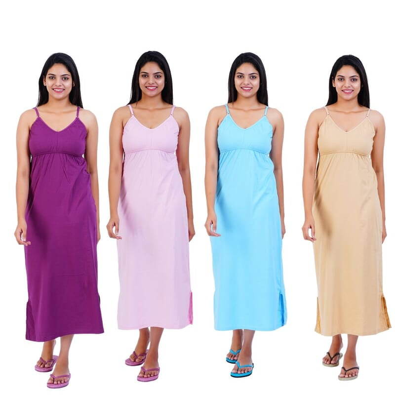 600x600 (44) Women Cotton Maxi Seamless Bra Nighty Slip - Pack of 4 - Image 1
