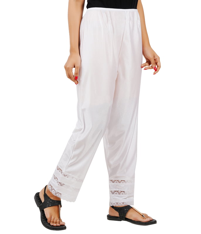 600x600 (7) White Wemyc Women's Nylon Ankle Length Pants / Capris / Pant slip - Image 2